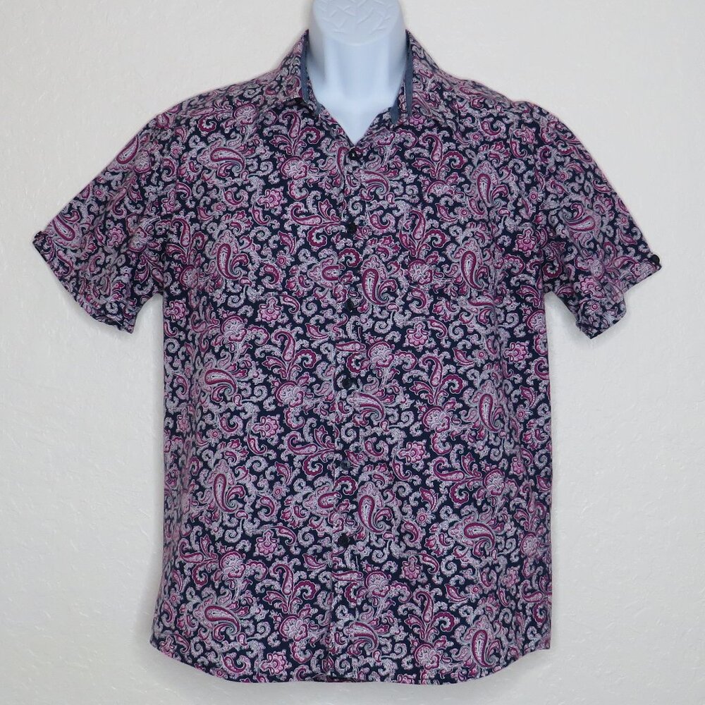 Coastal*‎ Men's Short Sleeve Button Down Curved Hem Chest Pocket BOHO Shirt~ XL
